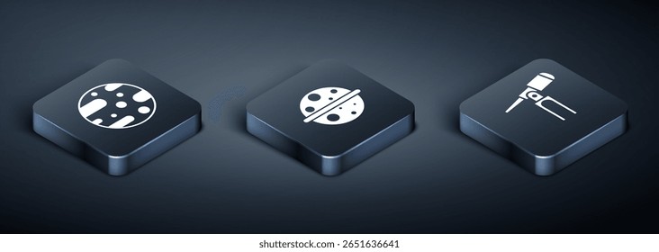 Definir o Planeta Isométrico Marte, Telescópio e o ícone do Planeta Saturno. Vetor