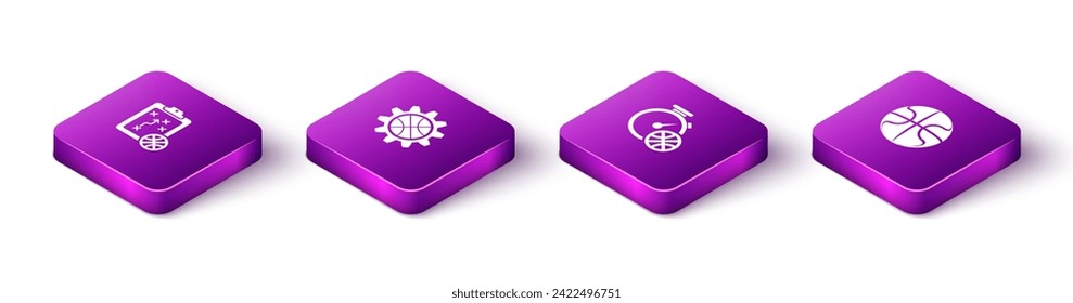 Set Isometric Planning strategy, concept, Stopwatch with basketball ball and Basketball icon. Vector