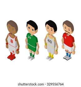 Set of isometric players with different sport uniforms on a white background