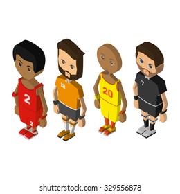 Set of isometric players with different sport uniforms on a white background