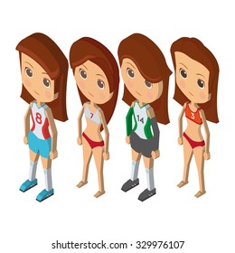 Set of isometric players with different sport uniforms on a white background
