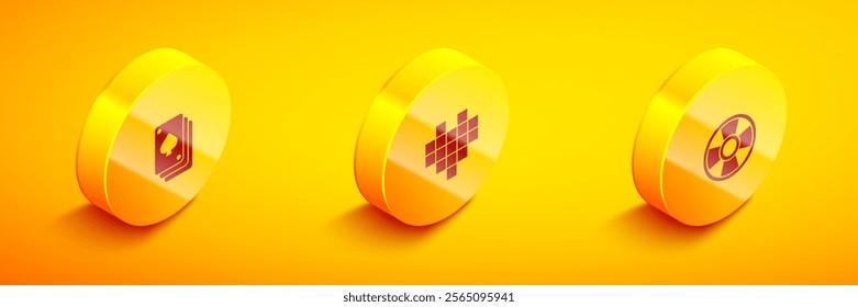 Set Isometric Playing cards, Pixel hearts for game and Casino chip icon. Vector