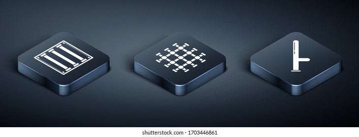 Set Isometric Prison window, Police rubber baton and Prison window icon. Vector