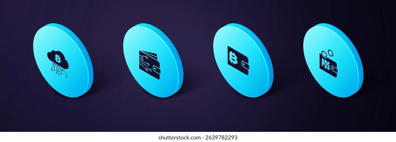 Set Isometric Proof of stake, Cryptocurrency wallet,  and cloud mining icon. Vector