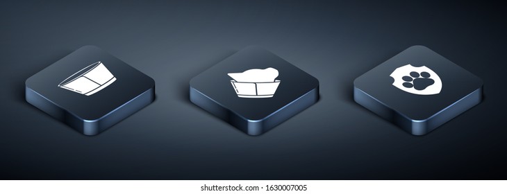 Set Isometric Protective cone collar, Animal health insurance and Veterinary clinic symbol icon. Vector