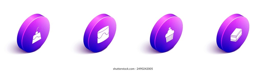 Set Isometric Pudding custard, Cake,  and Brownie chocolate cake icon. Vector