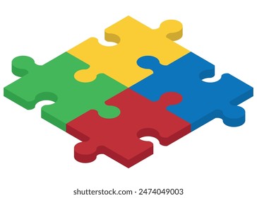 Set of Isometric puzzle pieces. Concept of teamwork, communication, problem or challenge solution. Vector illustration. Eps 10.