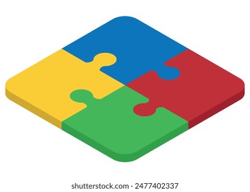 Set of Isometric puzzle pieces. Concept of teamwork, communication, problem or challenge solution. Vector illustration. Eps 10.