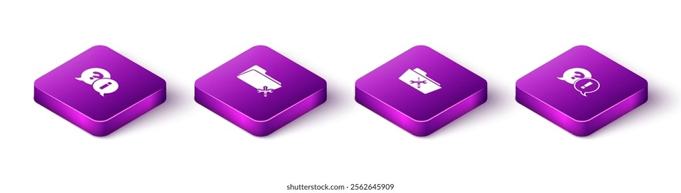 Set Isometric Question and Exclamation, Folder service,  and  icon. Vector