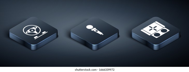 Set Isometric Racing simulator cockpit, Portable video game console and Joystick for arcade machine icon. Vector