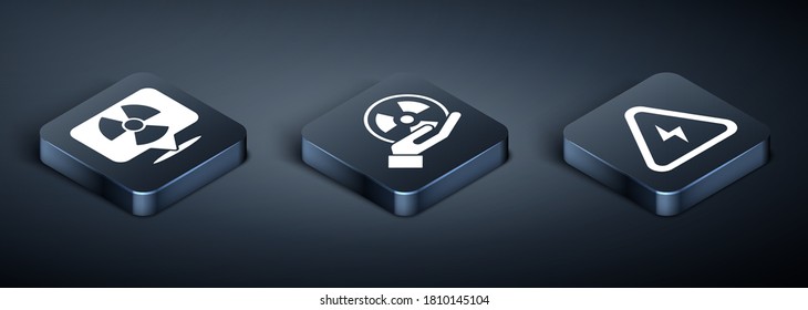 Set Isometric Radioactive in location, High voltage and Radioactive icon. Vector