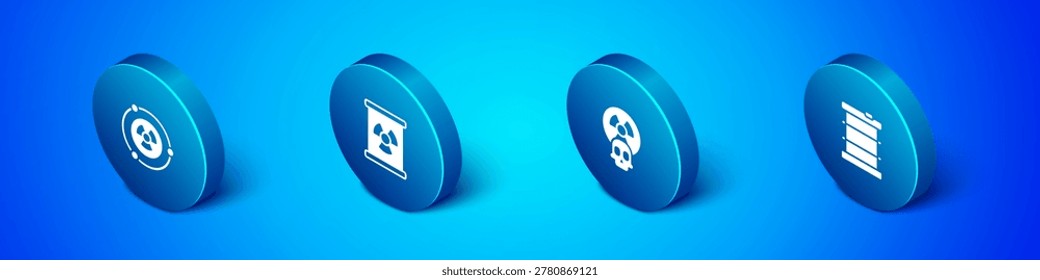 Set Isometric Radioactive, , waste in barrel and  icon. Vector
