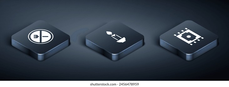 Set Isometric Ramadan fasting, Traditional carpet and Burning candle icon. Vector