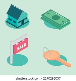 set isometric real estate, design
