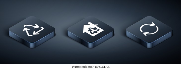 Set Isometric Recycle symbol, Refresh and Eco House with recycling symbol icon. Vector