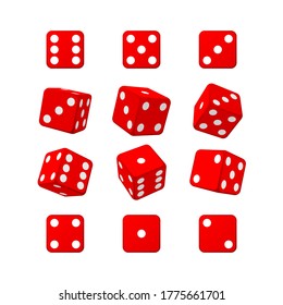 Set Of Isometric Red Casino Dice On White Background. Red Cubes Vector Illustration