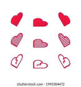 Set of isometric red heart vector icons. Hearts in different style isolated Vector illustration EPS 10