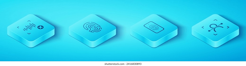 Establezca el reconocimiento de voz de rechazo isométrico, huella digital, cara y móvil con el icono de digitalización de huellas digitales. Vector