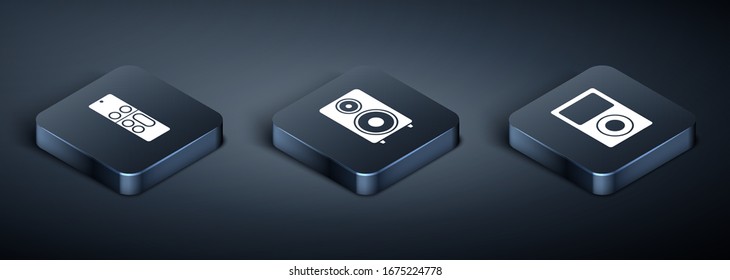 Set Isometric Remote control , Music player  and Stereo speaker  icon. Vector