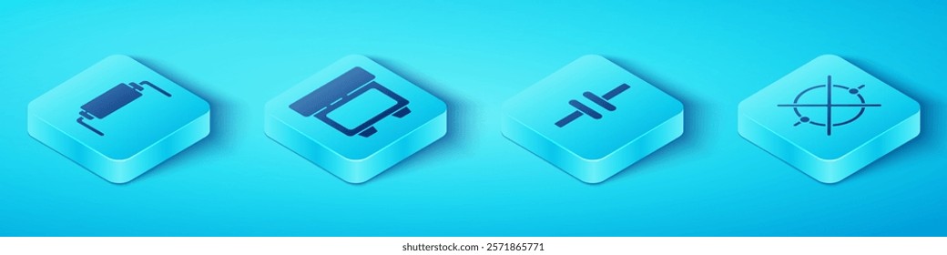 Set Isometric Resistor electricity, Fuse, Electric circuit scheme and Electric circuit scheme icon. Vector