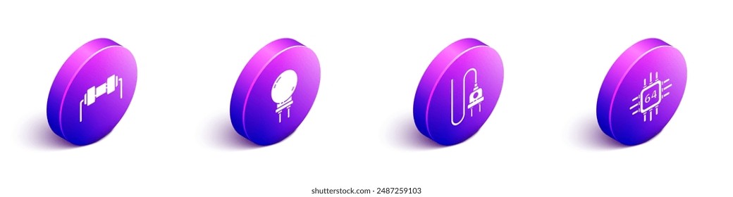 Set Isometric Resistor electricity, Light emitting diode, Electric plug and Processor with microcircuits CPU icon. Vector