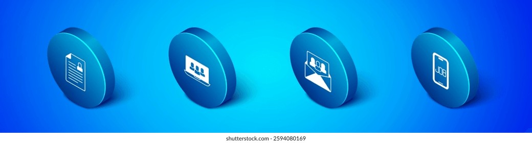 Set Isometric Resume, Project team base, Search job and  icon. Vector