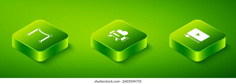 Set Isometric Retro cinema camera, Online play video and Rope barrier icon. Vector