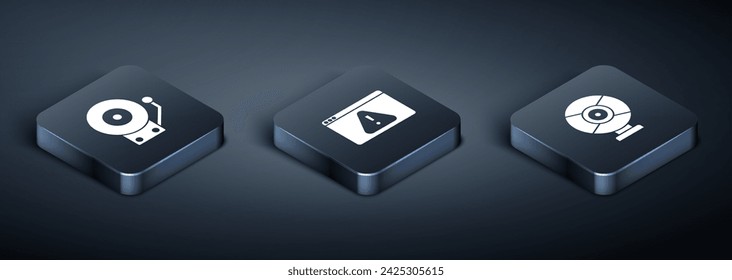 Establecer alarma de timbre isométrico, cámara de seguridad y navegador con icono de signo de exclamación. Vector
