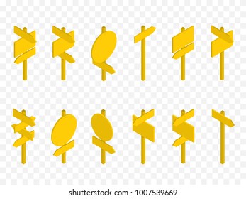 Set of isometric road signs isolated on checkered background. Vector illustration.