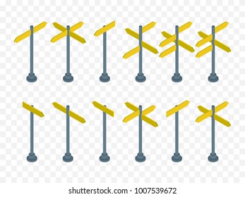 Set of isometric road signs isolated on checkered background. Vector illustration.