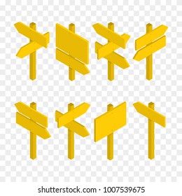 Set of isometric road signs isolated on checkered background. Vector illustration.