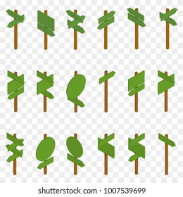 Set of isometric road signs isolated on checkered background. Vector illustration.