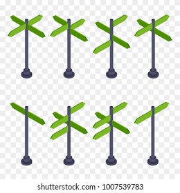 Set Of Isometric Road Signs Isolated On Checkered Background. Vector Illustration.