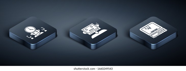 Set Isometric Robot and digital time manager, 3D printer and Robot icon. Vector