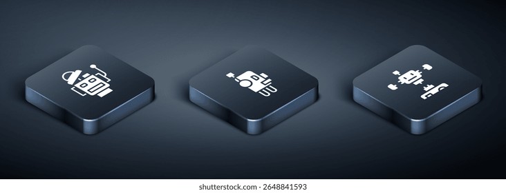 Conjunto Robot isométrico, robot desmontado e icono. Vector