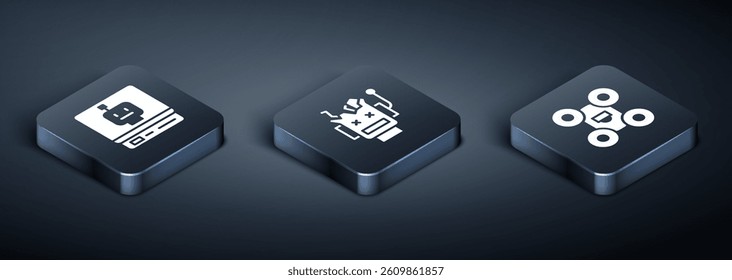 Set Isometric Robot, Drone and Broken robot icon. Vector