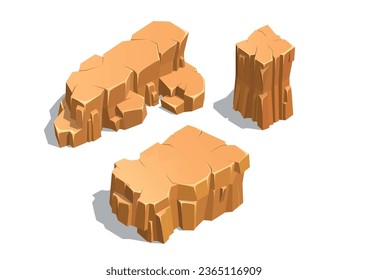 set of isometric rock mountain isolated on white background