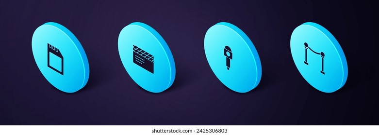 Ajuste la barrera de cuerda isométrica, micrófono, clip de película e icono de la tarjeta SD. Vector