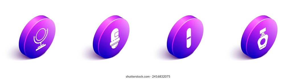 Set Isometric Round makeup mirror, Antiperspirant deodorant roll, Nail file and Perfume icon. Vector