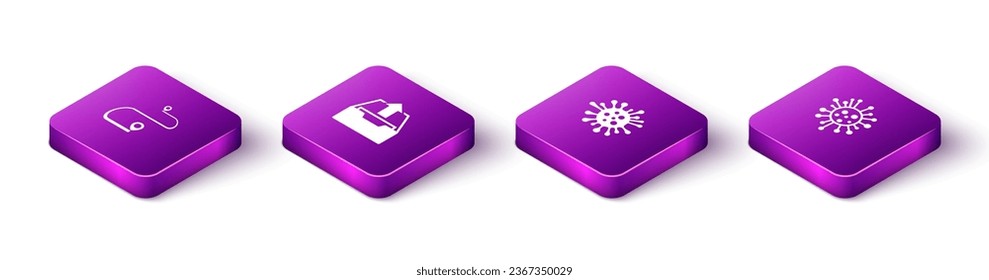 Set Isometric Route location, Upload inbox, Bacteria and  icon. Vector
