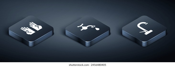 Set Isometric Rubber gloves, Water tap and  icon. Vector