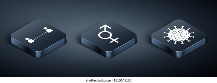 Set Isometric Safe distance, Virus and Gender icon. Vector