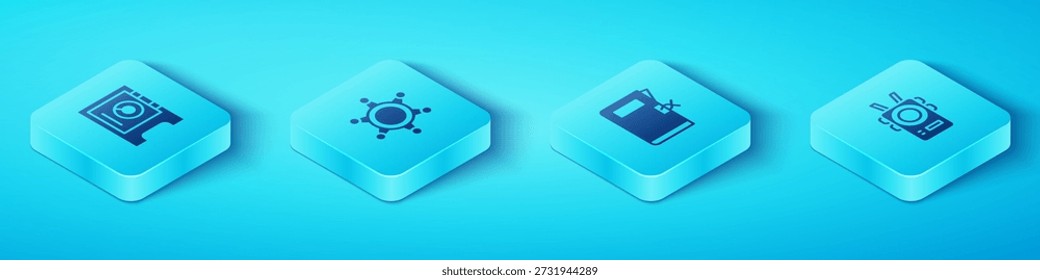 Set Isometric Safe, Hexagram Sheriff, Polizei Körperkamera und Station Ordner Symbol. Vektorgrafik