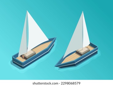 set of isometric sailboat. Vector illustration