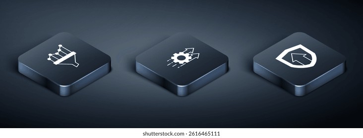 Set Isometric Sales funnel with chart, Financial growth and Time management icon. Vector