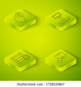 Set Isometric Scale, Lieferung Packsicherheit mit Schild, Lieferung Hand mit Schachteln und Lieferung Mann mit Pappschachteln Symbol. Vector