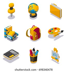 Set of isometric school objects