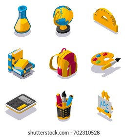 Set of isometric school objects
