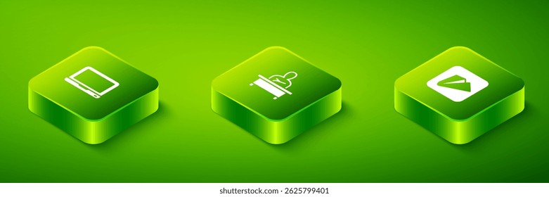 Set Isometric Schoolboy sitting at desk, Paper airplane and Laptop icon. Vector