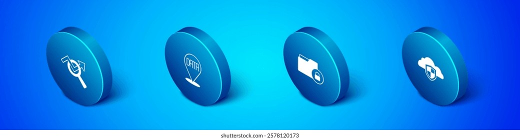 Set Isometric Search data analysis, Folder and lock, Cloud shield and Data icon. Vector